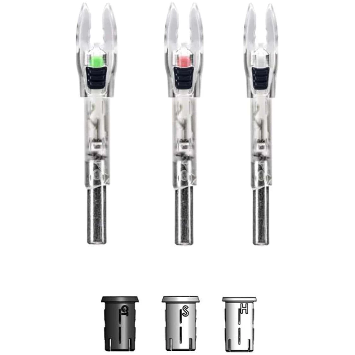 Gfnt812. Jpg - feradyne nockturnal shift nock universal size red and green strobe lighted 2-pack - gfnt812