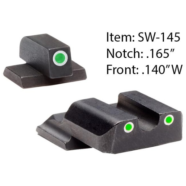 Ameriglo Classic Style Night Sight Set for S&W M&P Shield / Front Tritium - Green / Front Outline - White / Rear Tritium - Green / Rear Outline  White