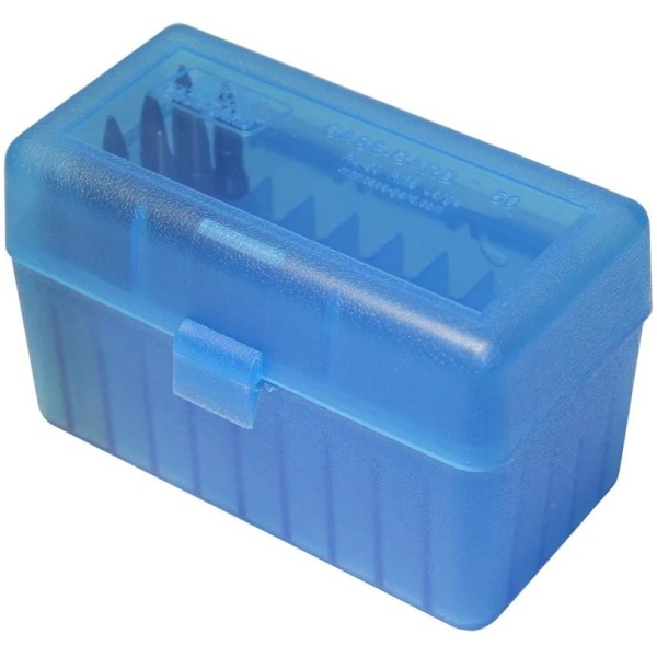 MTM Case-Gard R-50 Series Rifle Ammo Box .300 WSM/45-70/7mm R SAUM Clear Blue