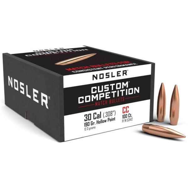 Nosler Custom Competition Bullets .30 cal .308" 190 gr HPBT 100/ct