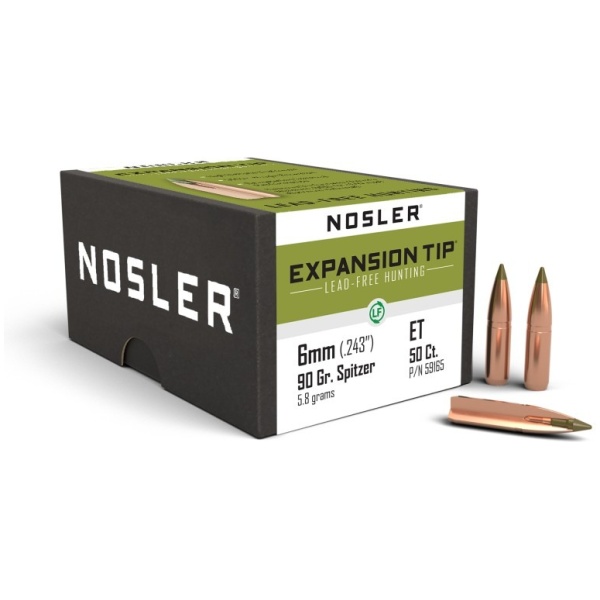 Nosler E-Tip Lead-Free Hunting Bullets .243/6mm .243" 90 gr SPTZ E-TIP 50/ct