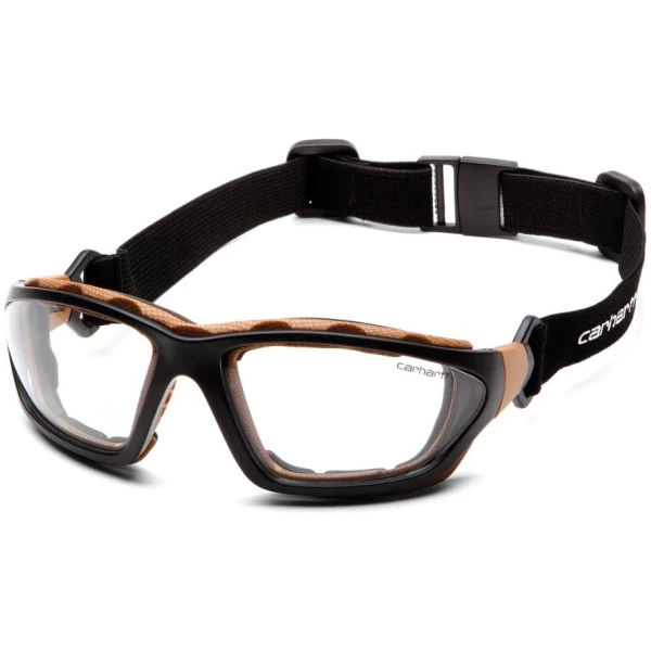 pyramex carhartt carthage shooting glasses black and tan with clear anti-fog lens