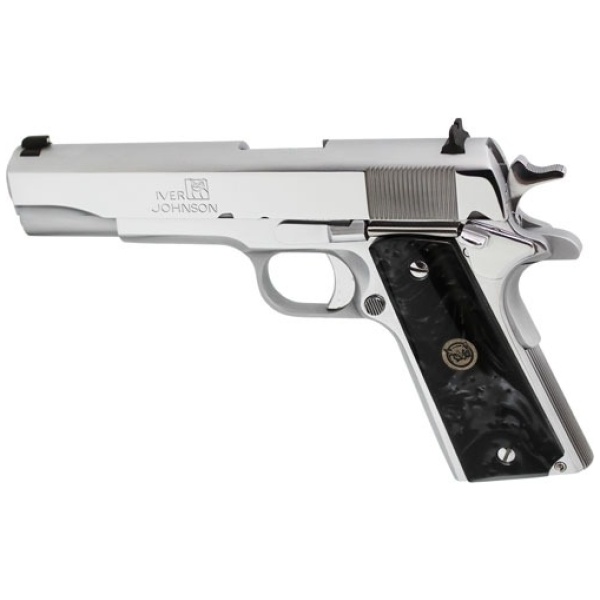 IVER JOHNSON 1911A1 45ACP 5" - FS 8RD CHROME BLK PEARL GRIPS