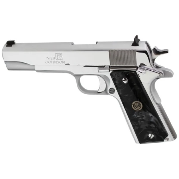 IVER JOHNSON 1911A1 45ACP 5" - FS 8RD CHROME BLK PEARL GRIPS