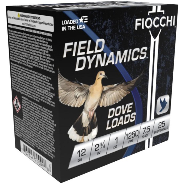 Fiocchi Field Dynamics Shotshells 12 ga 2 3/4" 1 oz #7.5 1250 fps 25/ct