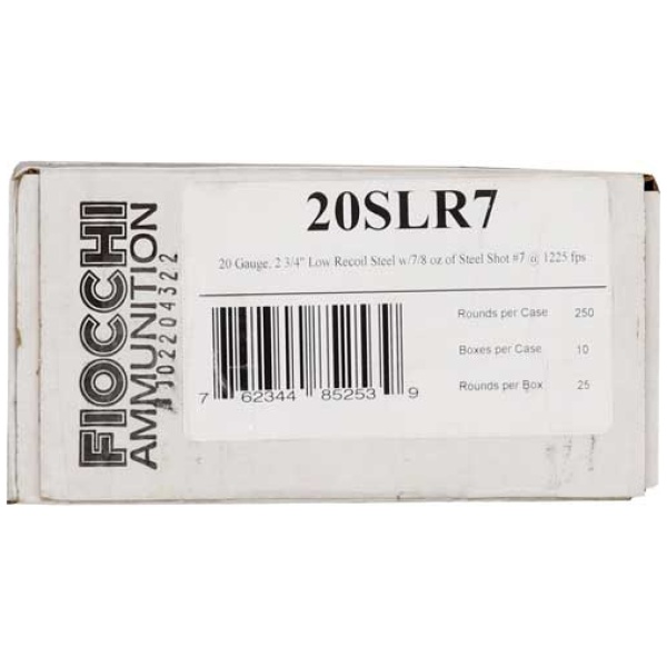 FIOCCHI STEEL 20GA 2.75" 7/8OZ - #7 1225FPS 250RD CASE LOT
