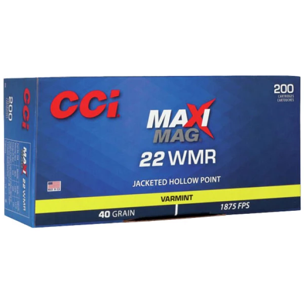 CCI MAXI-MAG 22WMR 40GR JHP - 1875FPS 200RD 10BX/CS