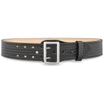 2-1/4"" Basketweave Leather Sam Brown 2 Row Stitch Duty Belt with Nickel Buckle