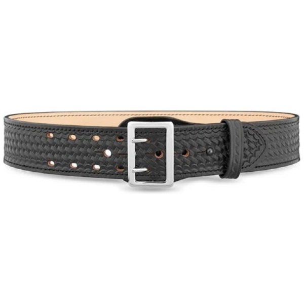 2-1/4"" Basketweave Leather Sam Brown 2 Row Stitch Duty Belt with Nickel Buckle