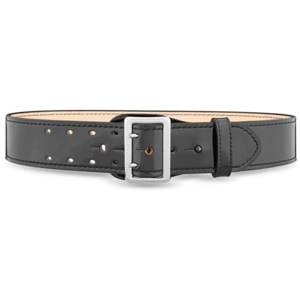 2-1/4"" high-gloss leather sam browne 2-row stitch duty belt with nickel buckle - image 1