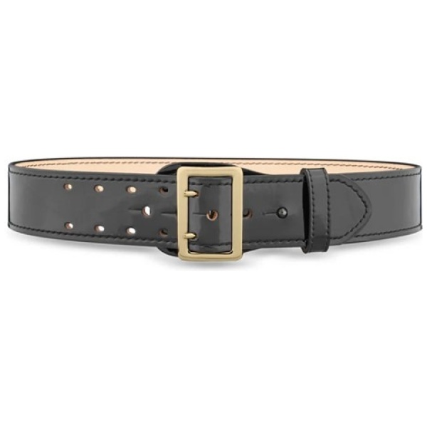 2-1/4"" High-Gloss Leather Sam Browne 2-Row Stitch Duty Belt with Gold Buckle