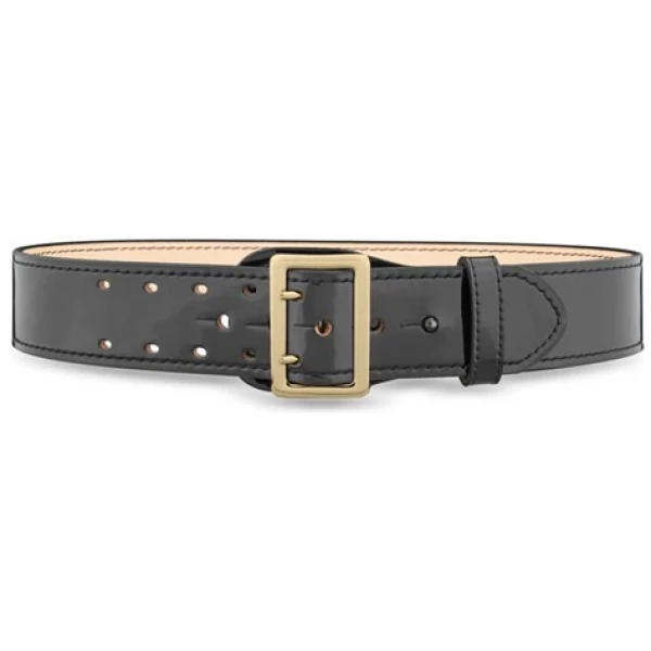 2-1/4"" High-Gloss Leather Sam Browne 2-Row Stitch Duty Belt with Gold Buckle