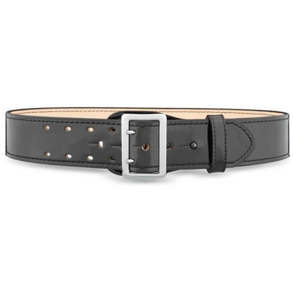 2-1/4"" High-Gloss Leather Sam Browne 2-Row Stitch Duty Belt with Nickel Buckle