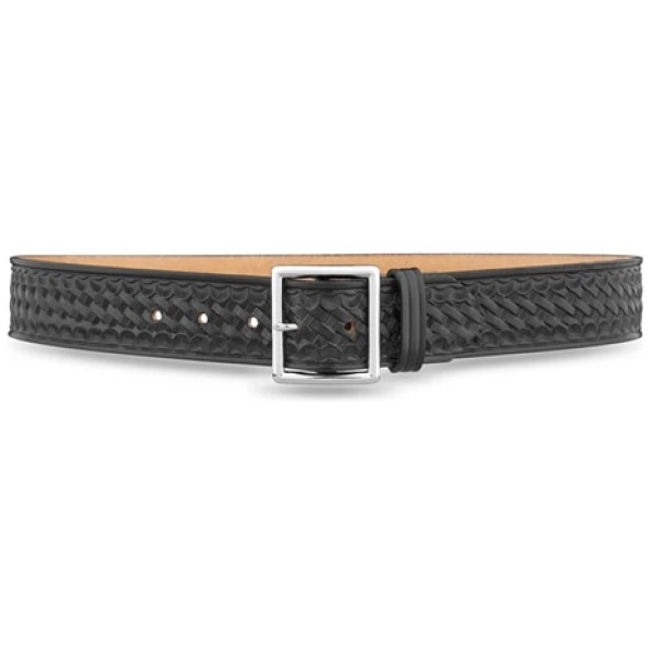 1-3/4"" Basketweave Leather Garrison Belt with Nickel Buckle
