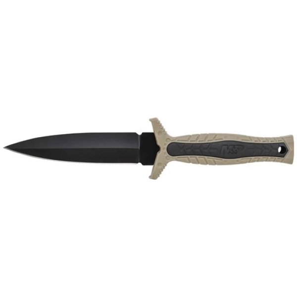 M&P Fixed Blade Boot Knife, Spear Point False Edge Blade, Rubberized Handle w/Brown Rubber Insert