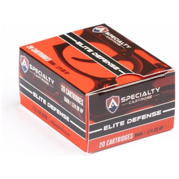 Atlanta Arms Elite Defense Handgun Ammunition 9mm Luger 124gr JHP 1165 fps 20/ct