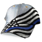 Women's Hand Painted Hat - Thin Blue Line Flag