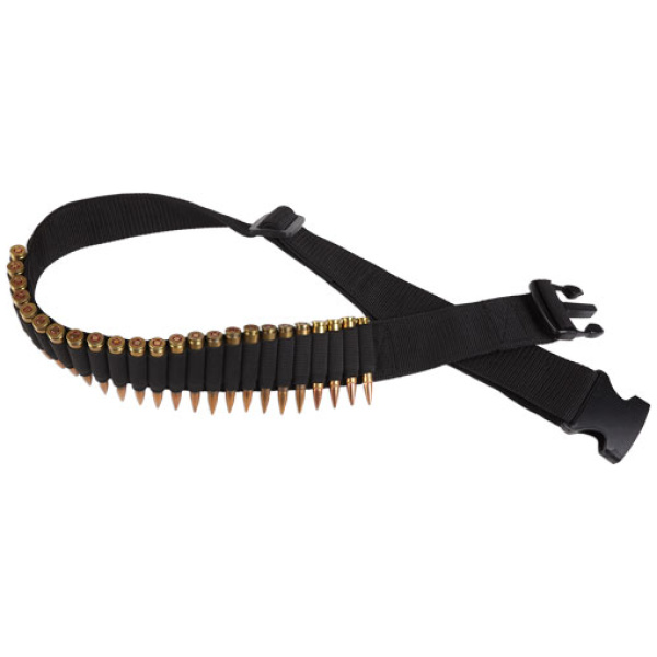BULLDOG RIFLE AMMO BELT HOLDS - 24 CARTRIDGES ADJUSTABLE BLK