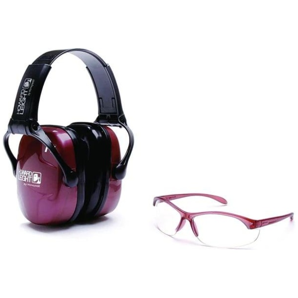 Howard Leight Women's Shooting Sports Safety Combo Kit Shooting Glasses Dusty Rose with Clear Lens and Earmuff 25dB Dusty Rose