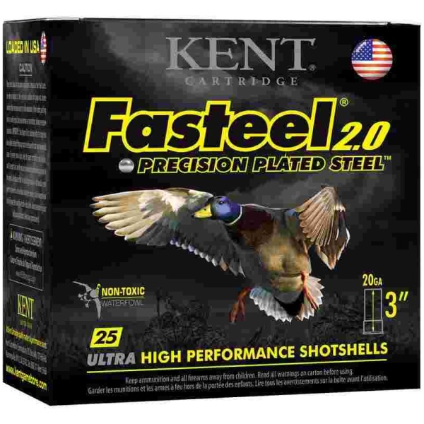 Kent Fasteel + Precision Plated Steel Waterfowl Shotshells 20ga 3" 1oz 1350 fps #4 & #6 25/ct
