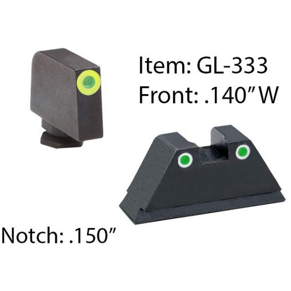 Amerigo Custom Combination Tall Suppressor Height Set - All Glock Models Except 42 43 / Front Tritium - Green / Front Outline - LumiGreen / Rear Trit