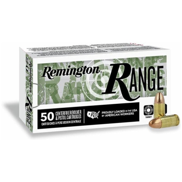 Remington Range Handgun Ammo 9mm Luger 124 gr FMJ 1110 fps 50/ct