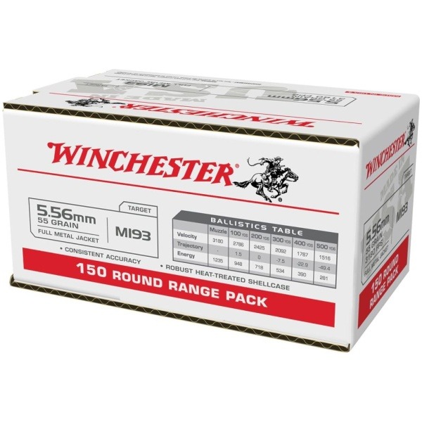 Winchester USA Lake City M193 Rifle Ammunition 5.56mm 55 gr. FMJ 3240 fps 150/ct