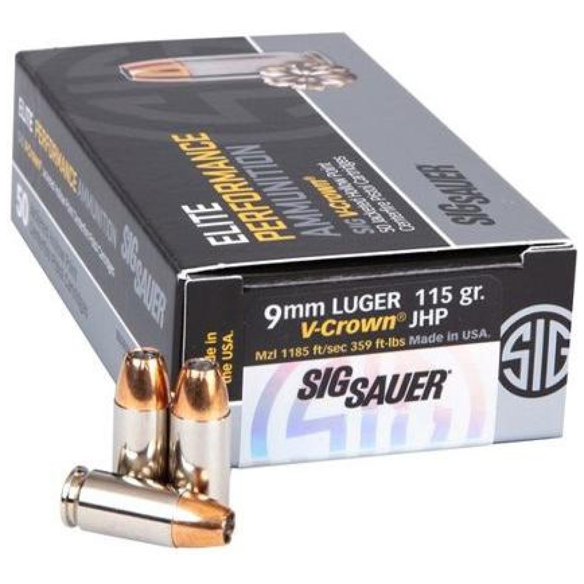 Sig sauer elite v crown handgun ammunition 9mm luger 115 gr jhp 1185 fps 50/ct - image 1