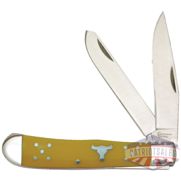 ABKT CATTLEMANS CUTLERY 3.25" - YELLOW HANDLE TRAPPER 2-BLADE