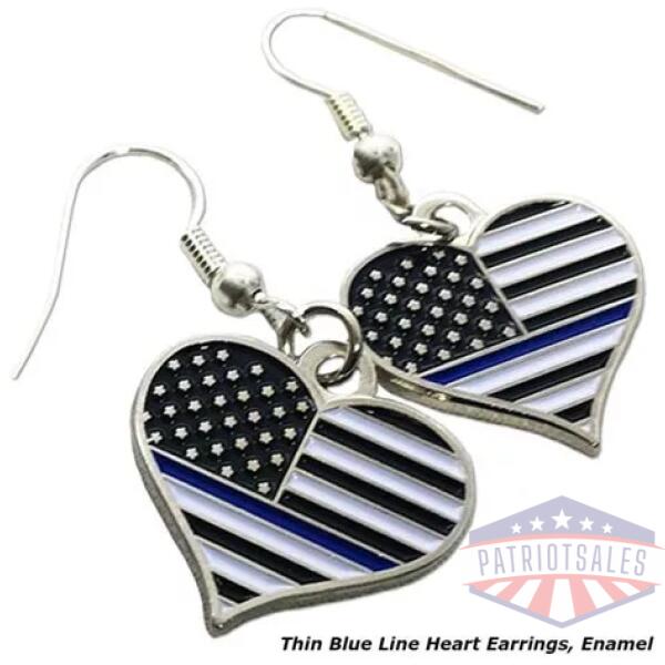 Thin Blue Line Heart Earrings, Rhinestone