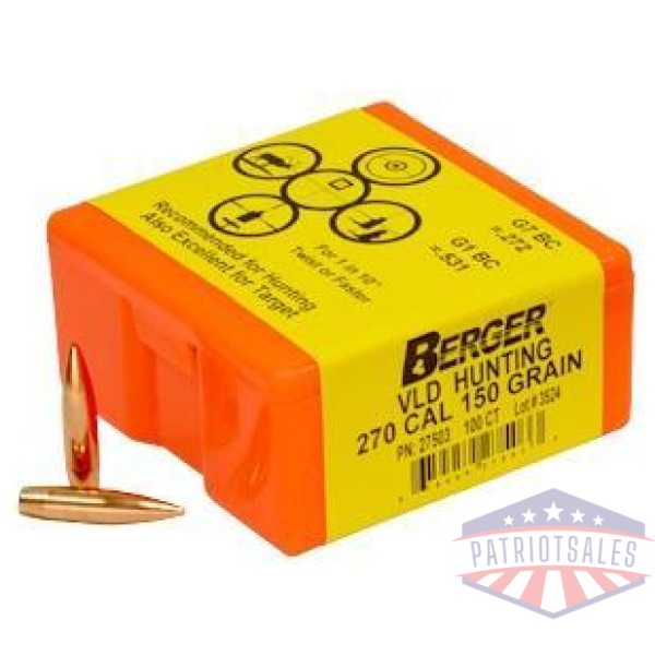 Berger Match Grade Hunting Bullets .270 cal .277" 150 gr VLD HUNTER 100/box