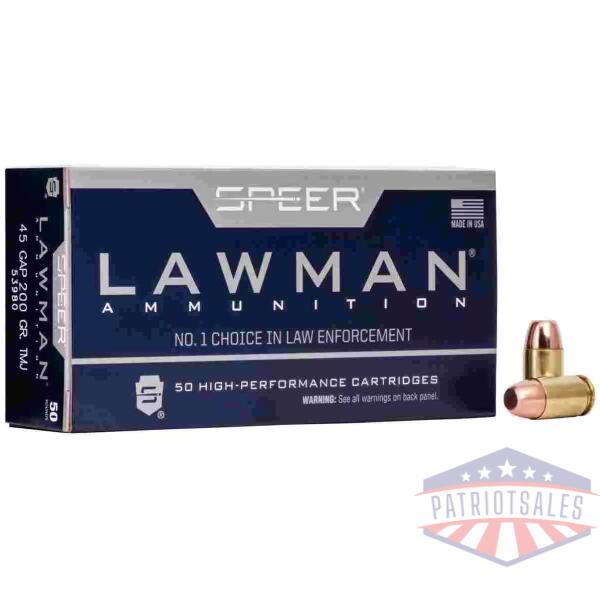 Speer Lawman Handgun Ammunition .45 GAP 200 gr TMJ 990 fps 50/box