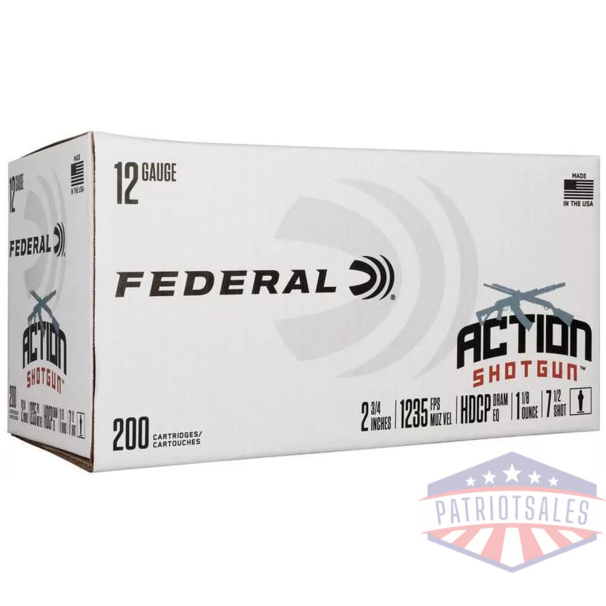 Federal action shotgun shotshells 12ga 2-3/4 1-1/8oz 1235 fps #7. 5 200/ct (case) - image 1