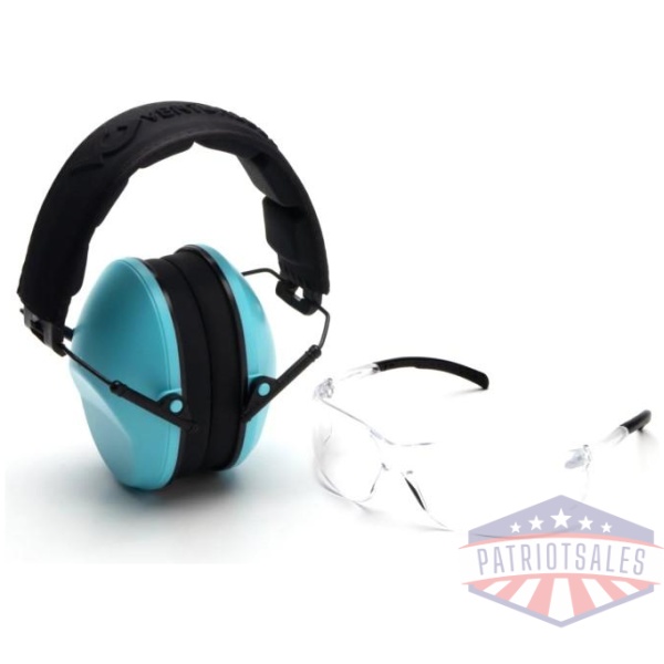 Pyramex Low-Profile Combo Kit Clear Shooting Glasses and Passive Earmuff 24dB Powder Blue