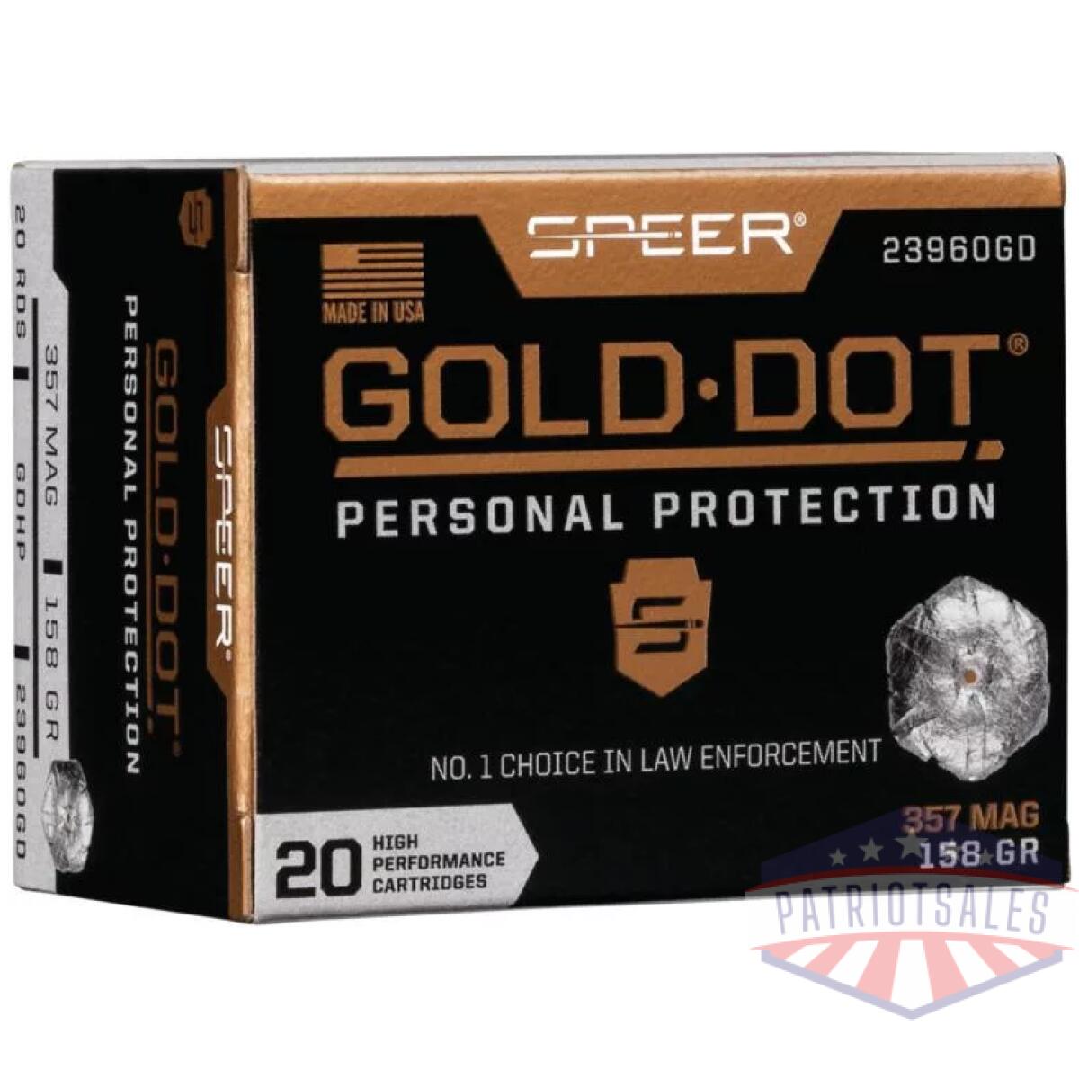 Speer gold dot handgun ammunition. 357 mag 158 gr hp 1235 fps 20/ct - image 1
