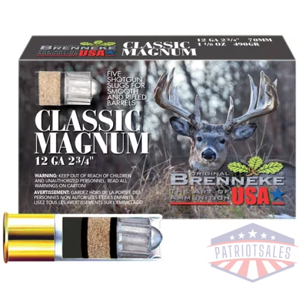 BRENNEKE USA CLASSIC MAG 12GA - 2.75" 1-1/8OZ SLUG 5RD 50BX/CS