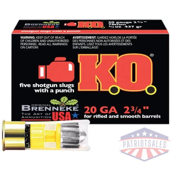 BRENNEKE USA KO 20GA 2.75" - 3/4OZ SLUG 5RD 50BX/CS