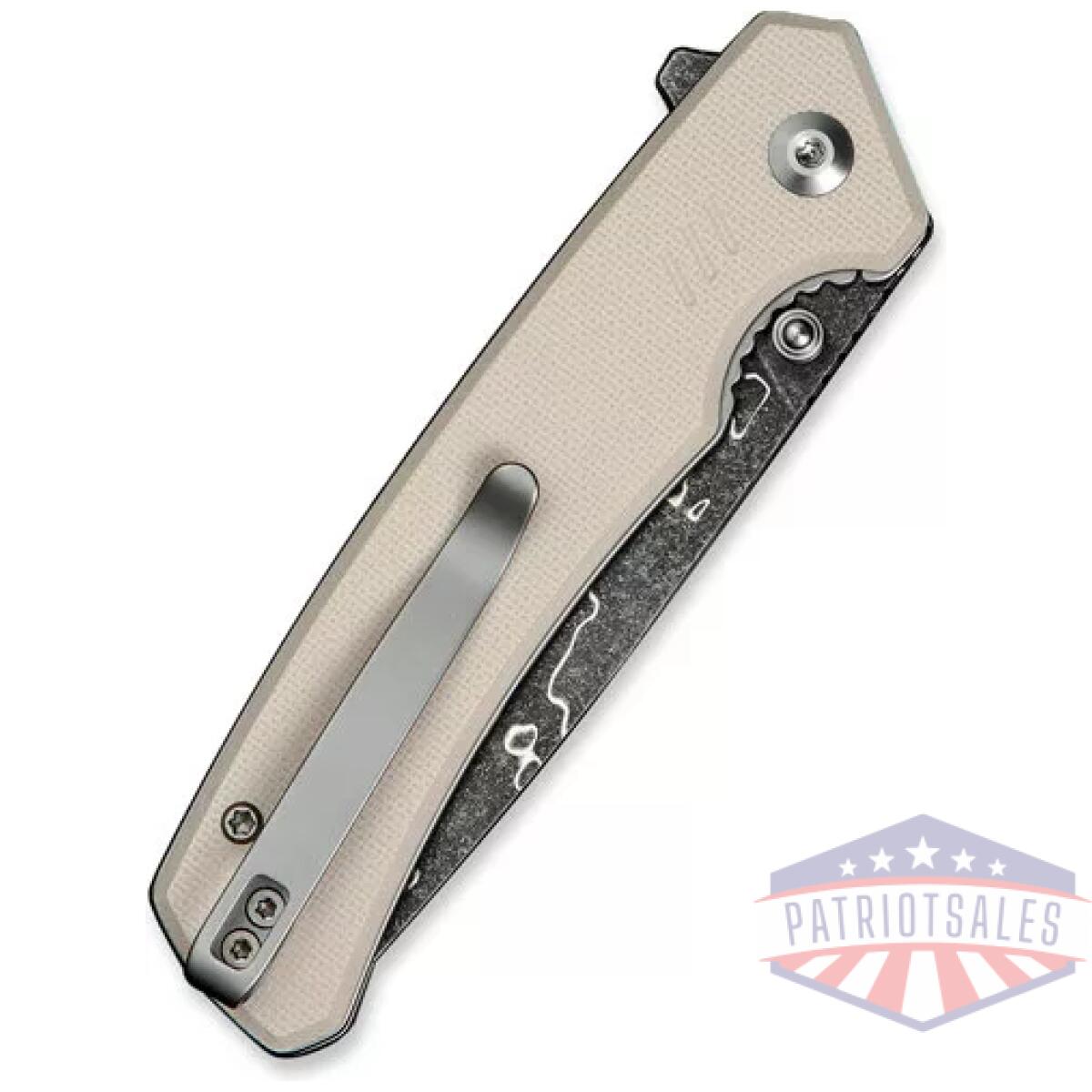 C24012ds1_closed_clip. Webp - civivi knife merit 3. 28" ivory - g10/damascus liner lock - c24012ds1 closed clip