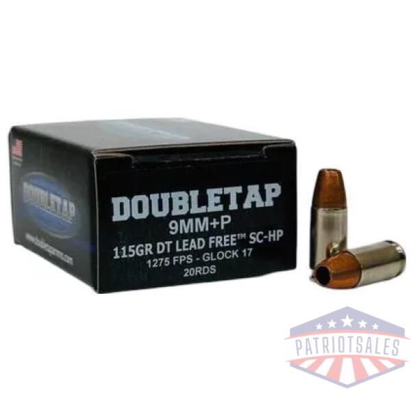 Double Tap DT Lead Free Handgun Ammunition 9mm(+P) 124gr SCHP1250 fps 20/cts
