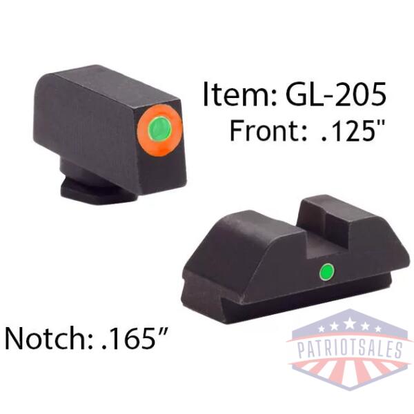 Ameriglo Glock Tritium I-Dot Night Sight Set for Glock 42 43 - Orange Outline Front / Single Green Dot Rear