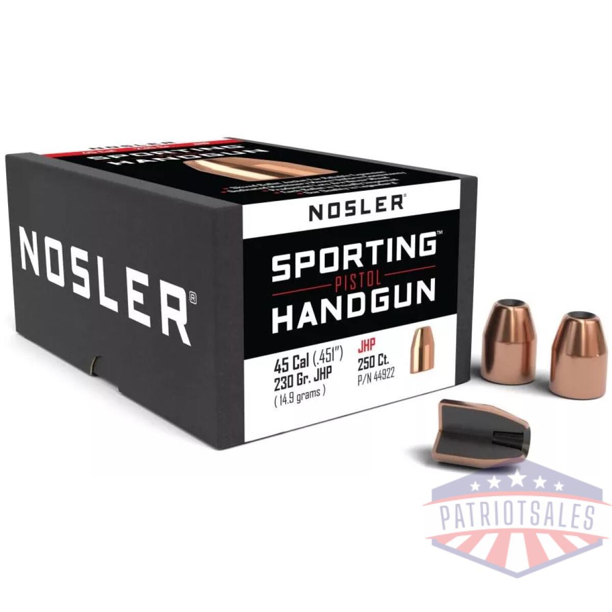 Nosler sporting handgun pistol bullets. 45 cal. 451" 230 gr jhp 250/ct - image 1