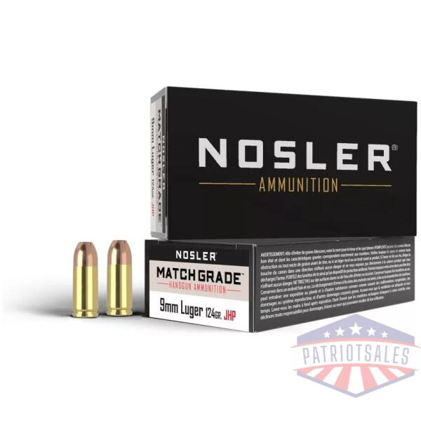 Nosler Match Grade Handgun Ammo 9mm Luger 124 gr JHP 1090 fps 50/box