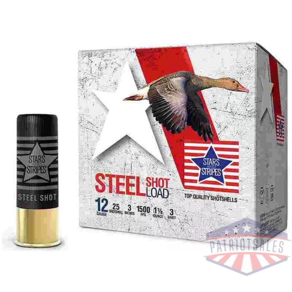 PPU Stars & Stripes Steel Shotshell 12ga 3''  1-1/8 oz 1500 fps #3 25/ct