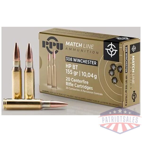 PPU Match Rifle Ammunition .308 WIN. 155 gr HPBT 2610 fps 20/ct