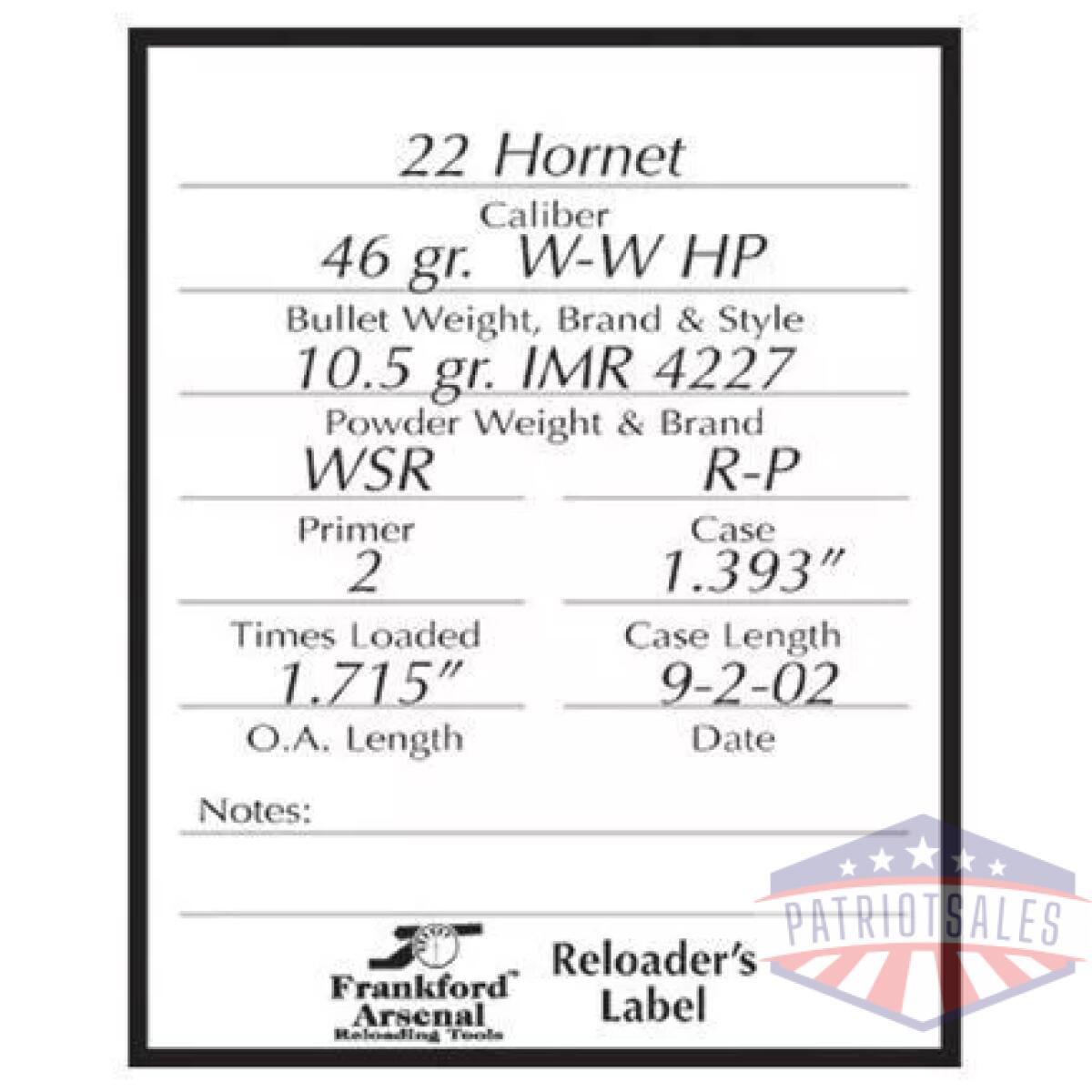 Frankford arsenal pistol and rifle reloader labels - 100pk - image 1