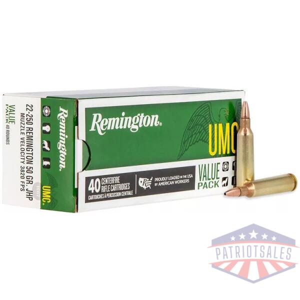 Remington UMC Rifle Ammunition .22-250 Rem 45 gr JHP 4000 fps 40/ct
