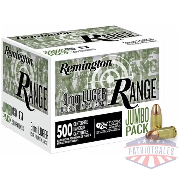 Remington Range Handgun Ammo 9mm Luger 115 gr FMJ 1145 fps 500/ct