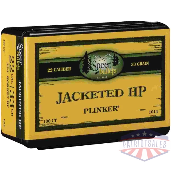 Speer Plinker Jacketed Rifle Bullet .22 Hornet .224" 33 gr Hornet JHP 100/ct