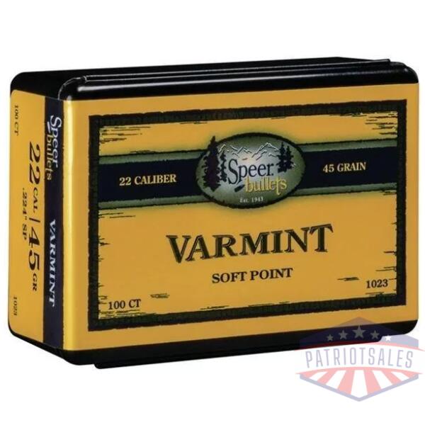 Speer Varmint Soft Point Rifle Bullets .224 cal .224" 45 gr JSP 100/ct