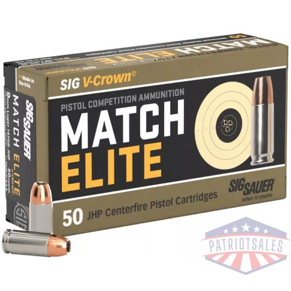 Sig Sauer Match Elite Handgun Ammunition 9mm Luger 147gr JHP 880 fps 50/ct